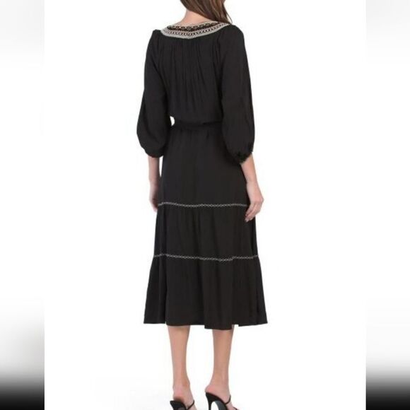 Max studio black embroidered midi belted dress sz small - Picture 2 of 14